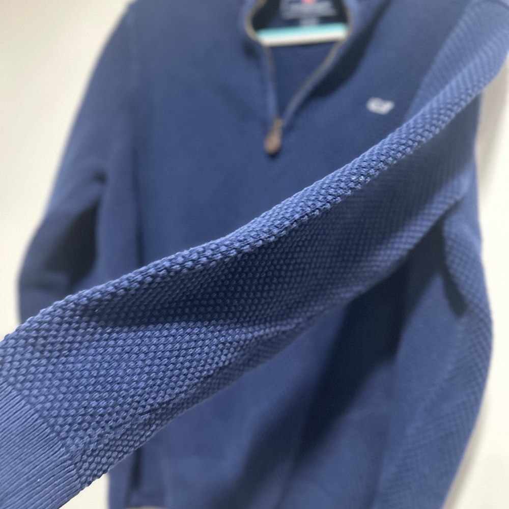 Vineyard Vines Sweater Mens Sz: L 1/4 Zip Waffle Knit Long Sleeve Blue Pullover. - Picture 3 of 11